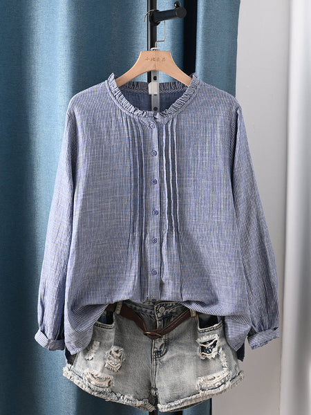 Lattice 100%Cotton Shirt Shirred Artsy Autumn Women FashionChic