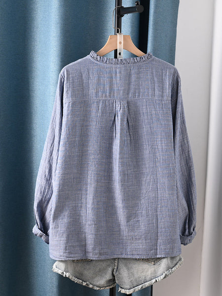 Lattice 100%Cotton Shirt Shirred Artsy Autumn Women FashionChic