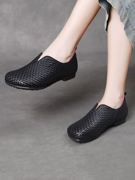 Women Weave Autumn Shoes Leather Vintage Genuine FashionChic
