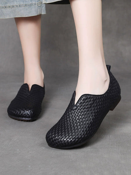 Women Weave Autumn Shoes Leather Vintage Genuine FashionChic