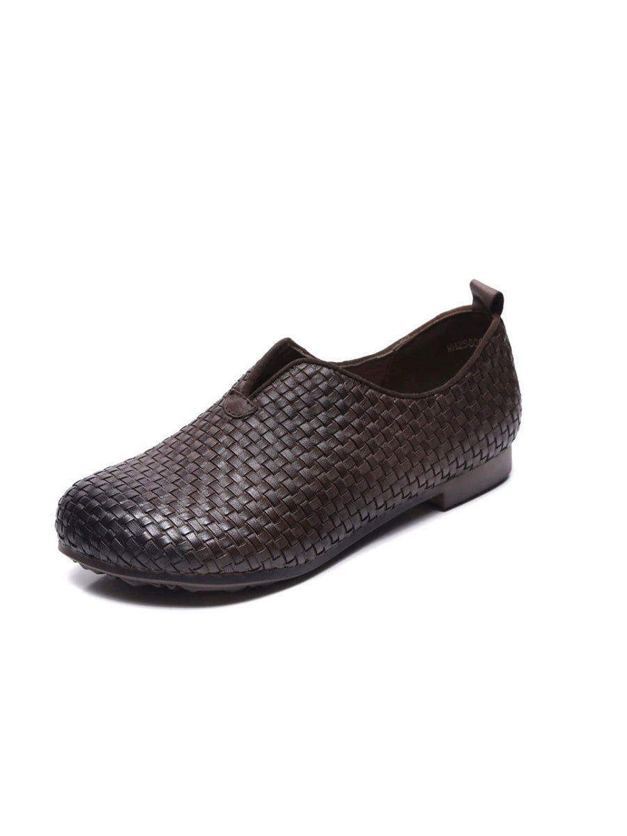 Women Weave Autumn Shoes Leather Vintage Genuine FashionChic