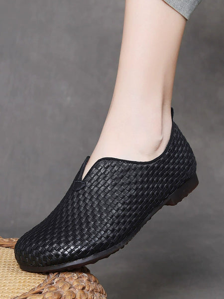 Women Weave Autumn Shoes Leather Vintage Genuine FashionChic