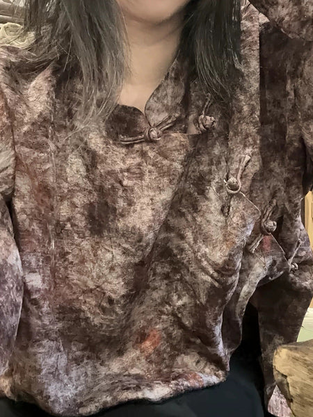 Women Collar Stand Shirt Ethnic Autumn Print FashionChic