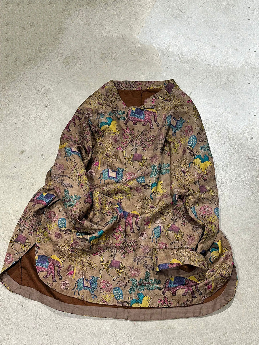 Women Collar Stand Shirt Ethnic Autumn Print FashionChic
