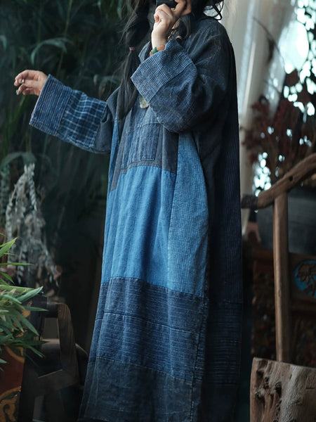 Retro Patchwork O-Neck Dress Women Cotton Autumn FashionChic