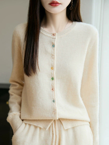 Sweater Casual Autumn Pure Knitted Color Women O-Neck FashionChic