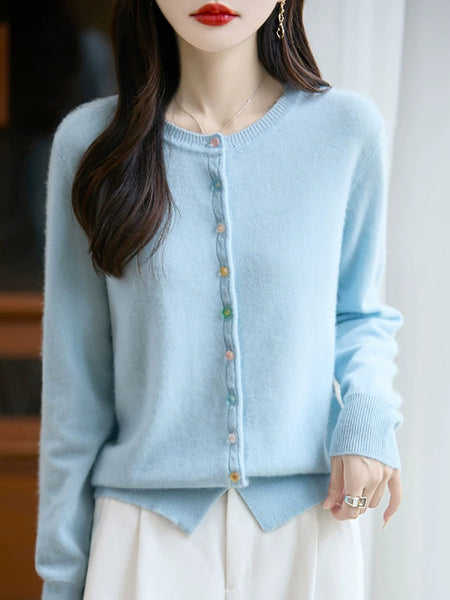 Sweater Casual Autumn Pure Knitted Color Women O-Neck FashionChic