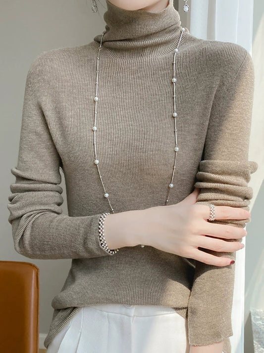 Color Pure Women Casual Sweater Turtleneck Knitted Autumn FashionChic