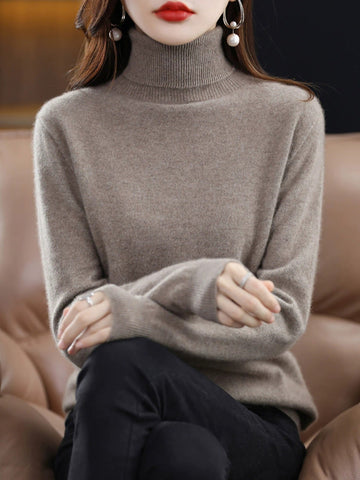 Knitted Women Pure Autumn Color Turtleneck Casual Sweater FashionChic