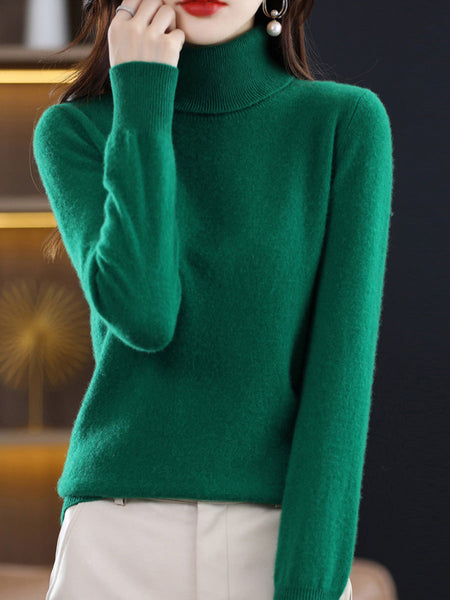 Knitted Women Pure Autumn Color Turtleneck Casual Sweater FashionChic