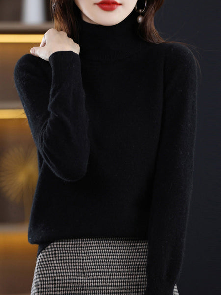 Knitted Women Pure Autumn Color Turtleneck Casual Sweater FashionChic