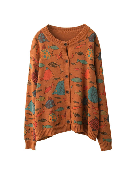 Fish Artsy Autumn O-Neck Sweater Cartoon Women FashionChic
