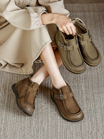 Pure Flat Winter Ankle Boots Color Vintage Women FashionChic