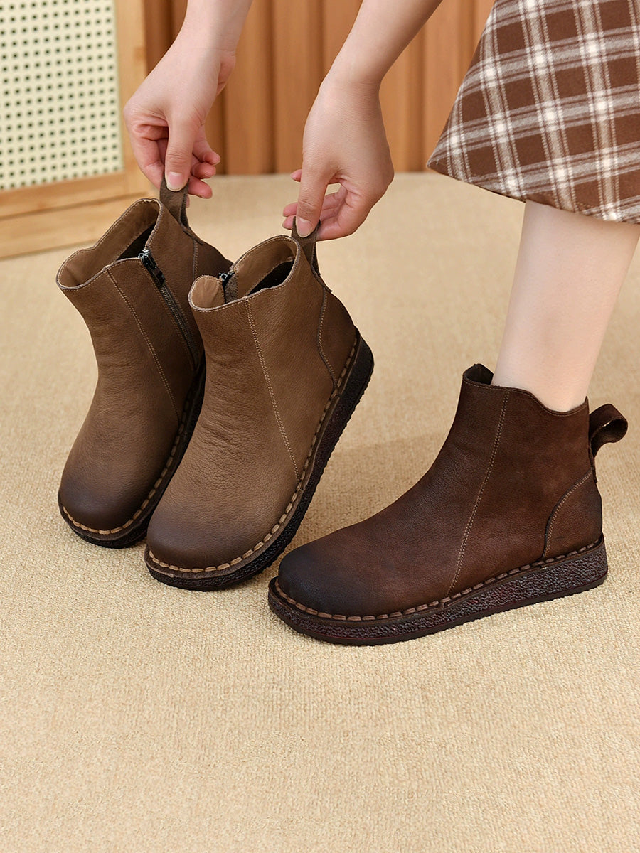 Spliced Flat Leather Genuine Boots Winter Women FashionChic