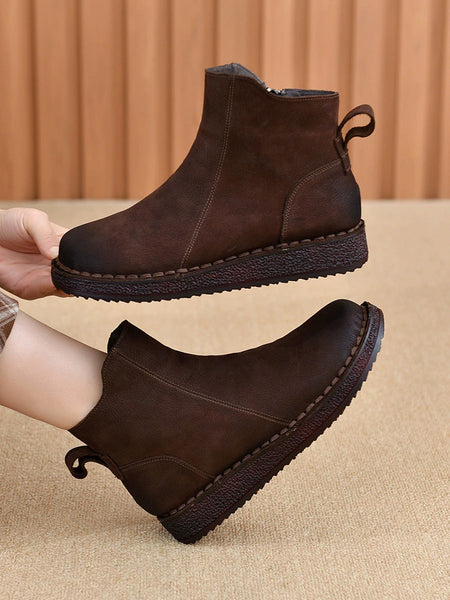 Spliced Flat Leather Genuine Boots Winter Women FashionChic