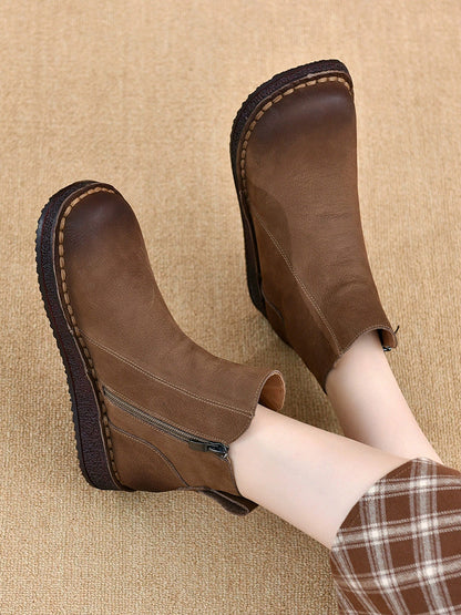 Spliced Flat Leather Genuine Boots Winter Women FashionChic