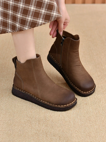 Spliced Flat Leather Genuine Boots Winter Women FashionChic