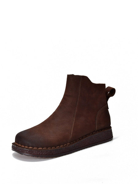 Spliced Flat Leather Genuine Boots Winter Women FashionChic