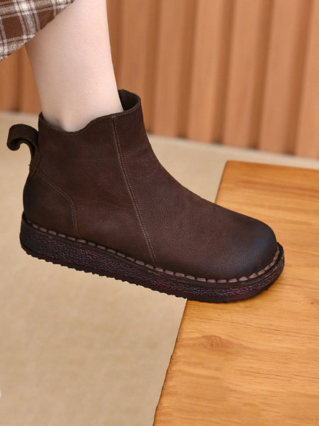 Spliced Flat Leather Genuine Boots Winter Women FashionChic