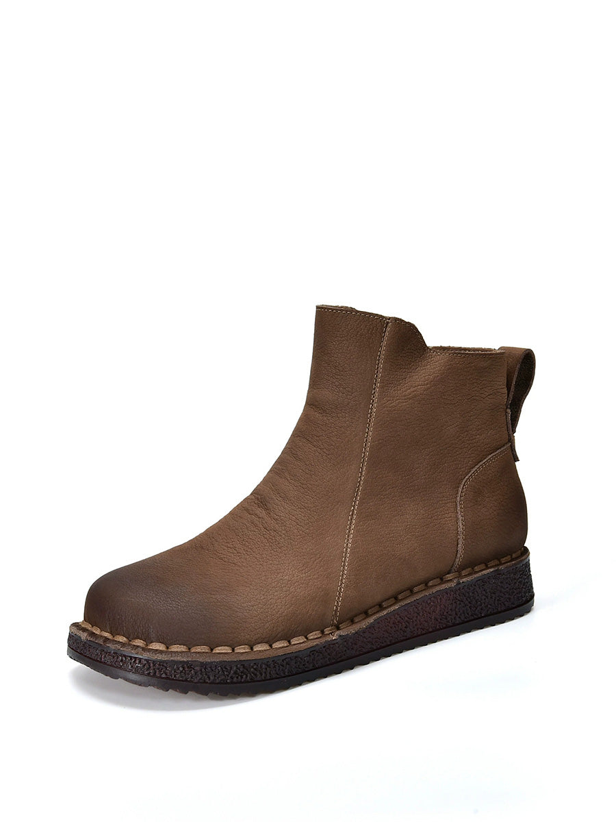 Spliced Flat Leather Genuine Boots Winter Women FashionChic