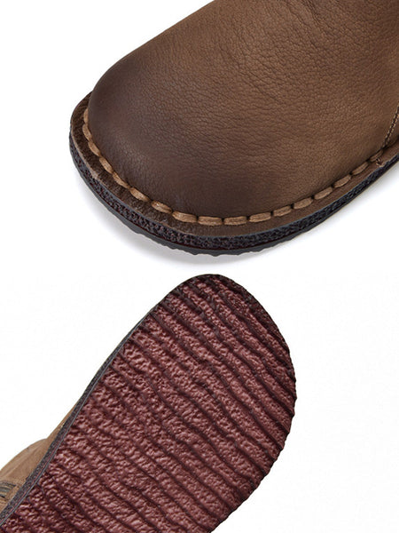 Spliced Flat Leather Genuine Boots Winter Women FashionChic