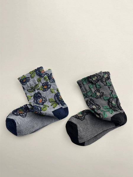 Autumn Socks Women 5 Artsy Flower Cotton Pairs Embossing FashionChic