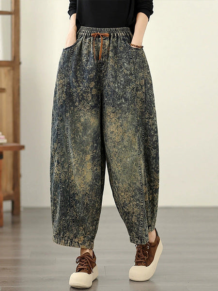 Autumn Flower Women Denim Harem Pants Retro FashionChic