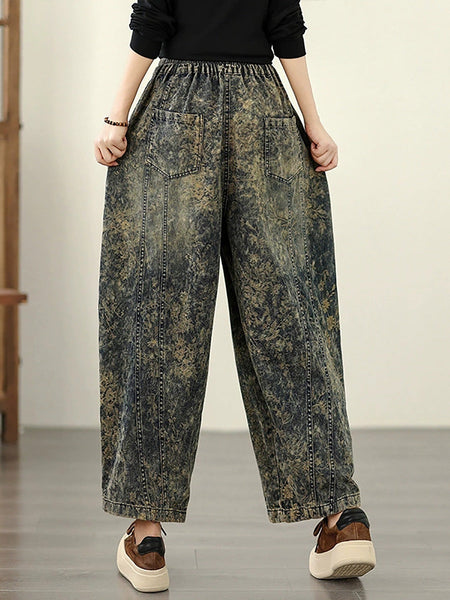 Autumn Flower Women Denim Harem Pants Retro FashionChic