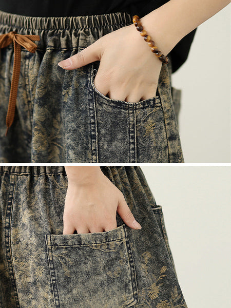 Autumn Flower Women Denim Harem Pants Retro FashionChic