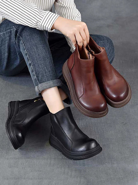 Color Chelsea Boots Leather Women Platform Pure Winter FashionChic