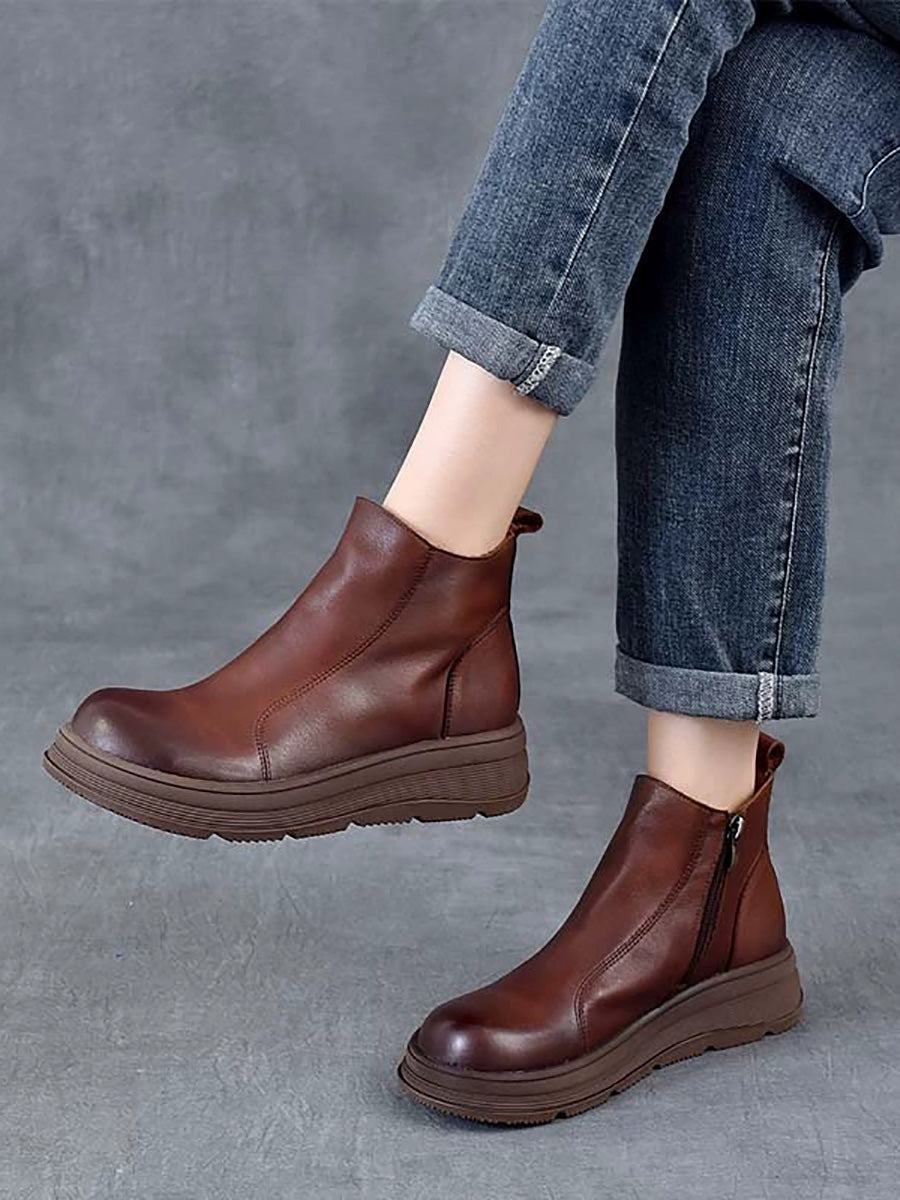 Color Chelsea Boots Leather Women Platform Pure Winter FashionChic
