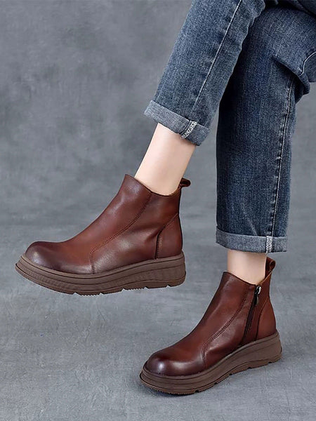Color Chelsea Boots Leather Women Platform Pure Winter FashionChic