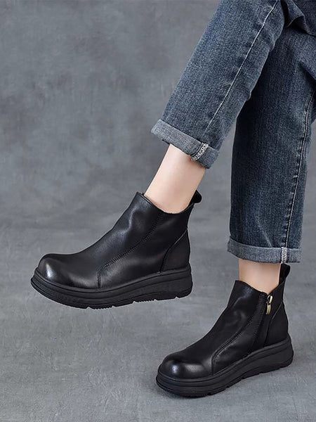 Color Chelsea Boots Leather Women Platform Pure Winter FashionChic