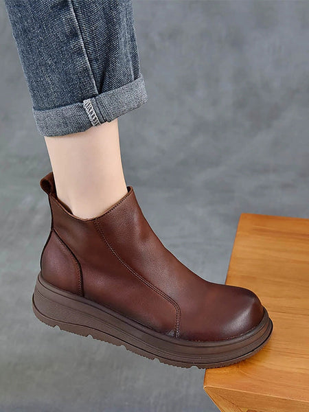 Color Chelsea Boots Leather Women Platform Pure Winter FashionChic