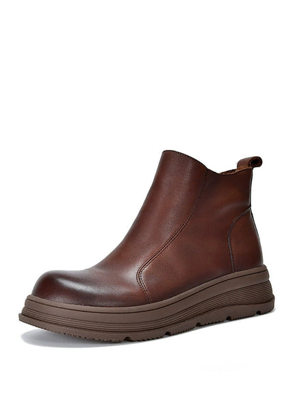 Color Chelsea Boots Leather Women Platform Pure Winter FashionChic