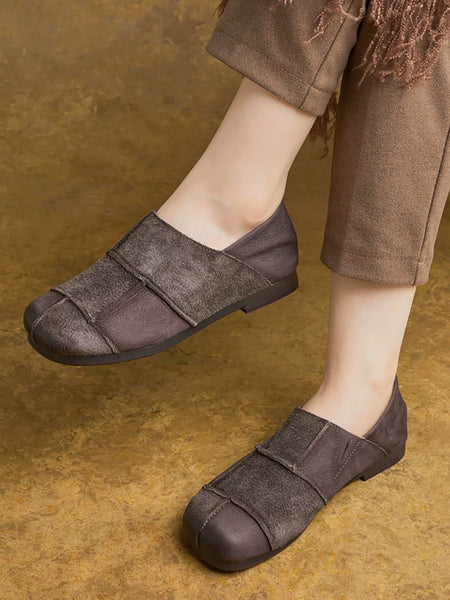 Flat Shoes Leather Vintage Women Autumn Spliced FashionChic