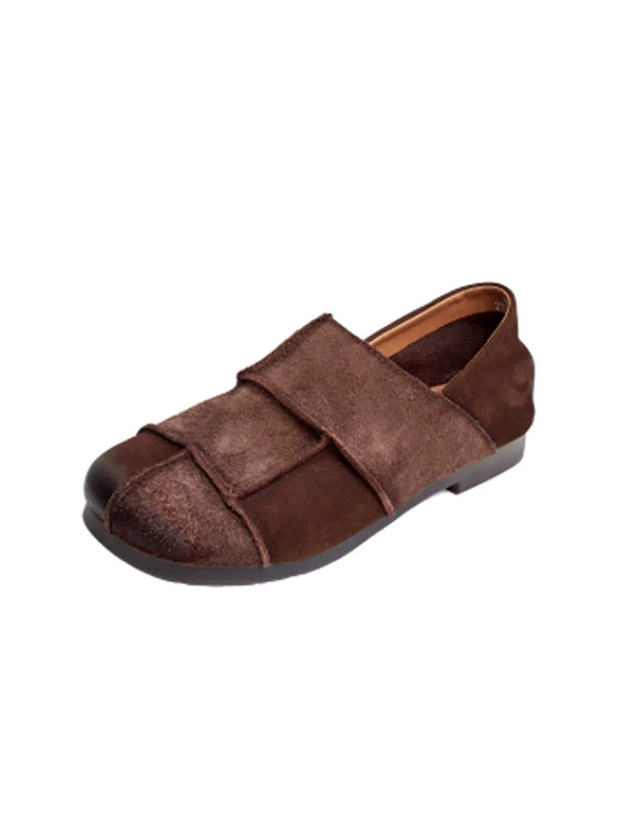 Flat Shoes Leather Vintage Women Autumn Spliced FashionChic