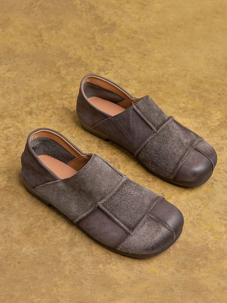 Flat Shoes Leather Vintage Women Autumn Spliced FashionChic