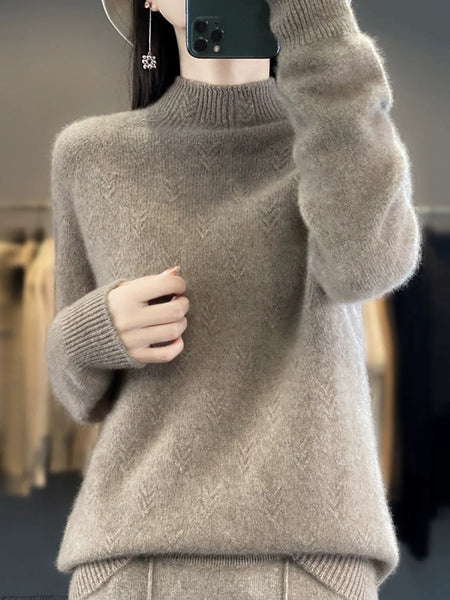 Pure Sweater Color Autumn Half-Turtleneck Women Casual FashionChic