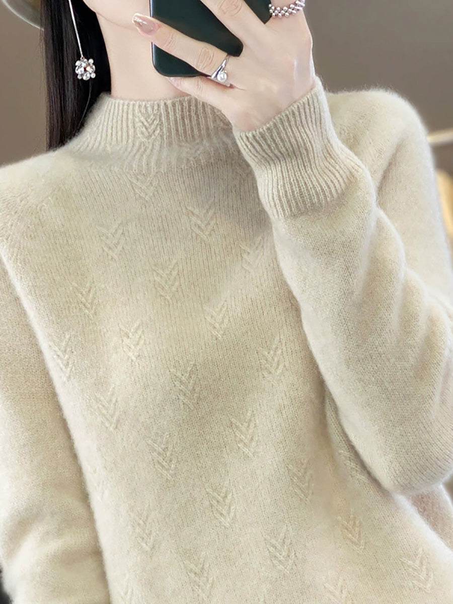 Pure Sweater Color Autumn Half-Turtleneck Women Casual FashionChic