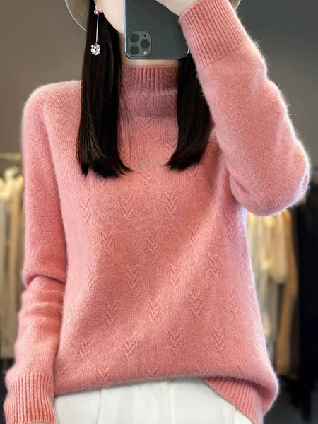 Pure Sweater Color Autumn Half-Turtleneck Women Casual FashionChic