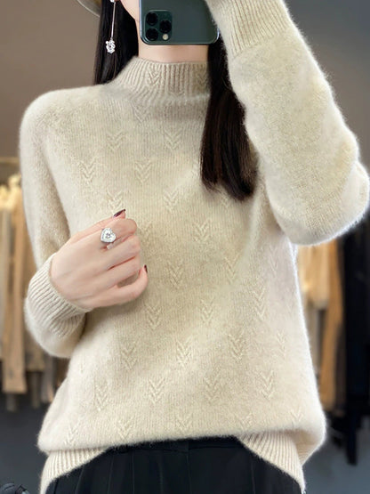 Pure Sweater Color Autumn Half-Turtleneck Women Casual FashionChic