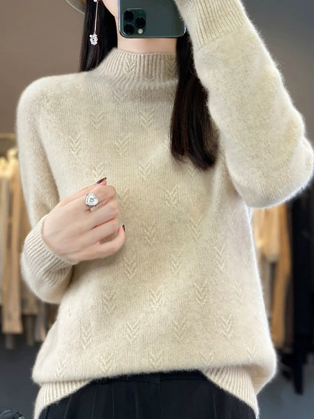 Pure Sweater Color Autumn Half-Turtleneck Women Casual FashionChic