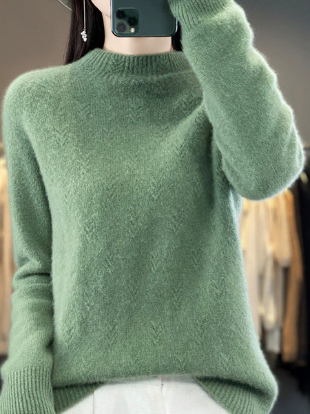Pure Sweater Color Autumn Half-Turtleneck Women Casual FashionChic