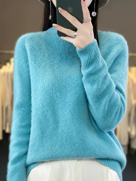 Pure Sweater Color Autumn Half-Turtleneck Women Casual FashionChic