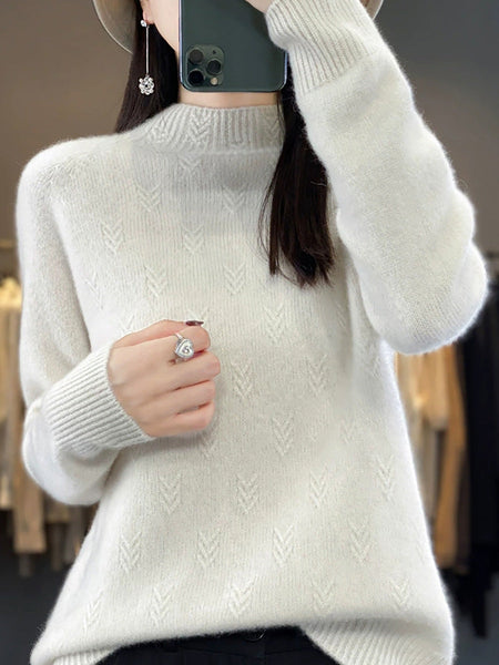 Pure Sweater Color Autumn Half-Turtleneck Women Casual FashionChic
