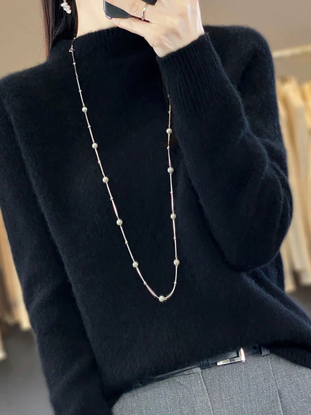 Pure Sweater Color Autumn Half-Turtleneck Women Casual FashionChic