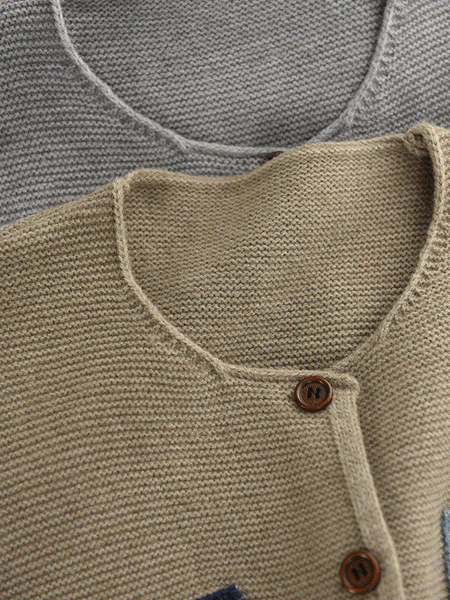 Vest O-Neck Knitted Patch Artsy 100%Cotton Women Autumn FashionChic