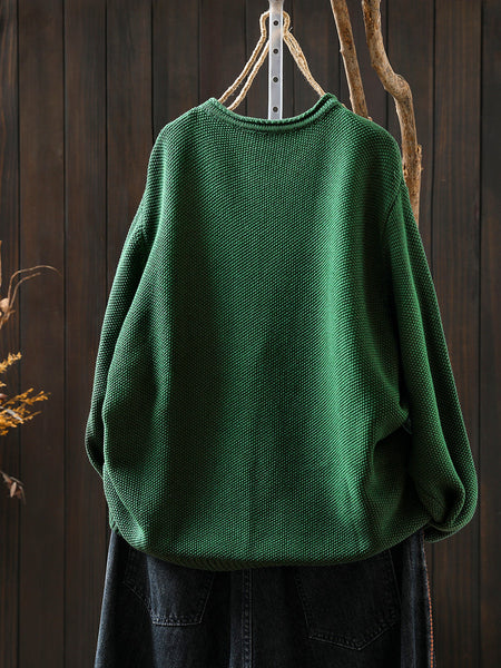 Artsy Sweater Women O-Neck Pocket Patch Knitted Autumn FashionChic