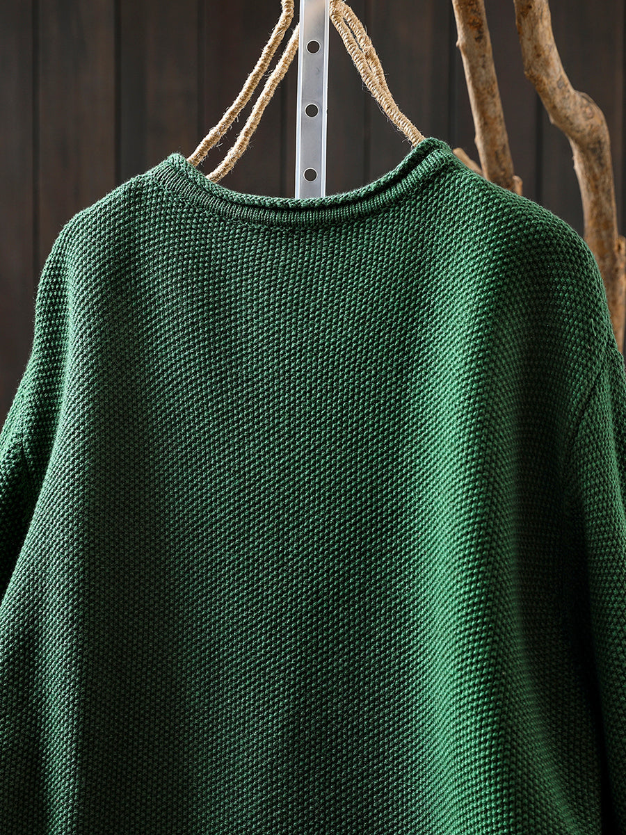 Artsy Sweater Women O-Neck Pocket Patch Knitted Autumn FashionChic